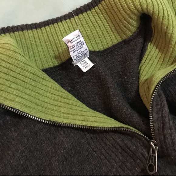 NEW Mens Size Large Gap 3/4 Zip Dark Gray and Green Lambswool Sweater - Picture 7 of 8